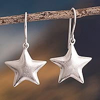 Sterling silver dangle earrings, 'Twin Stars'