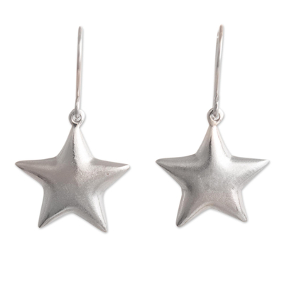 Sterling silver dangle earrings, 'Twin Stars' - Sterling Silver Five Pointed Star Sterling Silver Earrings