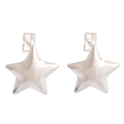 Sterling silver stud earrings, 'Star Struck' - Sterling Silver Stud Earrings with Shiny Stars from Peru