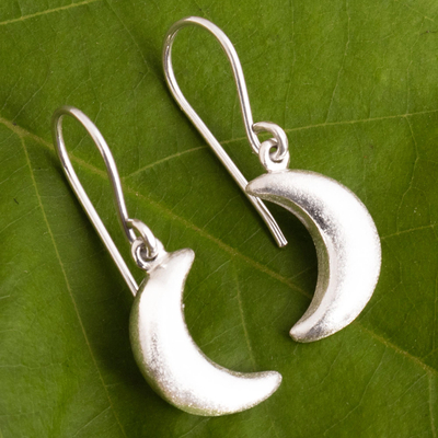 Sterling silver dangle earrings, 'Facing Moons' - Sterling Silver Crescent Moon Dangle Earrings from Peru
