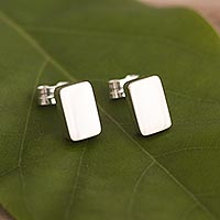 Sterling silver stud earrings, 'Classic Rectangle'