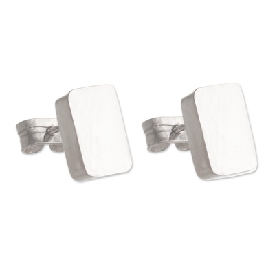Sterling silver stud earrings, 'Classic Rectangle' - Sterling Silver Stud Earrings with Classic Brick Shapes