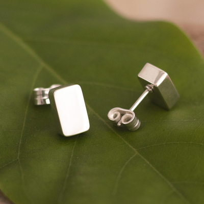 Sterling silver stud earrings, 'Classic Rectangle' - Sterling Silver Stud Earrings with Classic Brick Shapes