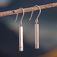 Sterling silver dangle earrings, 'Breaking Crystal' - Rectangular Sterling Silver Dangle Earrings With Hooks