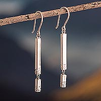 Sterling Silver Dangle Earrings in Two Parts and Hook,'Broken Bar'