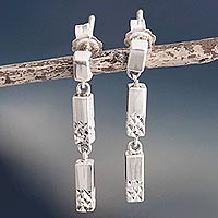 Sterling silver dangle earrings, 'Double Light' - Sterling Silver Dangle Earring Set in Two Parts From Peru