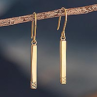 Gold plated dangle earrings, 'Golden Fracture' - 18K Gold Plated Rectangle Dangle Earrings From Peru