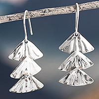 Sterling silver dangle earrings, 'Triple Fan' - Sterling Silver Dangle Earrings with Triple Fan Design