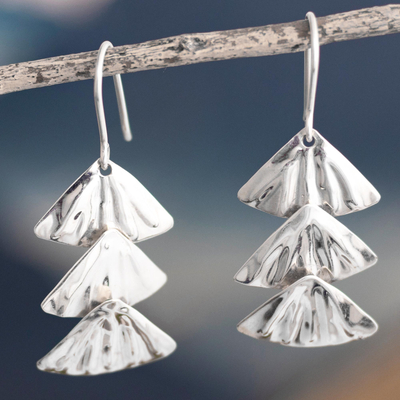 Sterling silver dangle earrings, 'Triple Fan' - Sterling Silver Dangle Earrings with Triple Fan Design