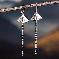 Sterling silver dangle earrings, 'Delicate Shower' - Sterling Silver Dangle Earrings With Triangles and Chains