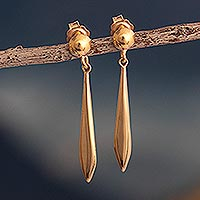 18K Gold Plated Slender Dangle Earrings From Peru,'Looking Back'