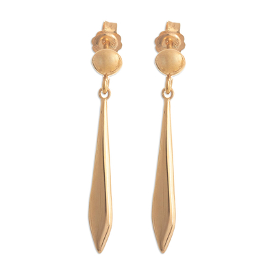 Gold-plated dangle earrings, 'Looking Back' - 18K Gold Plated Slender Dangle Earrings From Peru