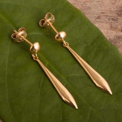 Gold-plated dangle earrings, 'Looking Back' - 18K Gold Plated Slender Dangle Earrings From Peru