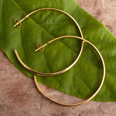 Gold plated half hoop earrings, 'Peruvian Circles' - 18K Gold Plated Classic Half Hoop Earrings from Peru