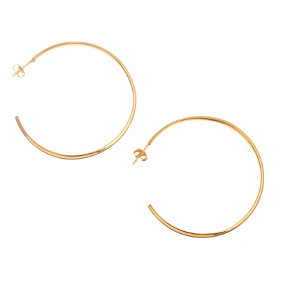 Gold plated half hoop earrings, 'Peruvian Circles' - 18K Gold Plated Classic Half Hoop Earrings from Peru