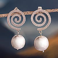 Sterling silver dangle earrings, 'Harmonious Infinity' - Sterling Silver Earrings With Spirals and Spheres From Peru