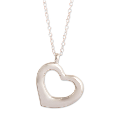 Sterling silver pendant necklace, 'Errant Heart' - Sterling Silver Heart Pendant Necklace with Bright Finish