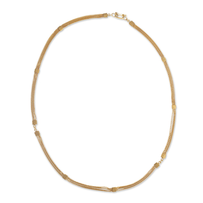 Gold plated chain necklace, 'Bound Chains' - 21K Gold Plated Silver Necklace of Three Linked Chains