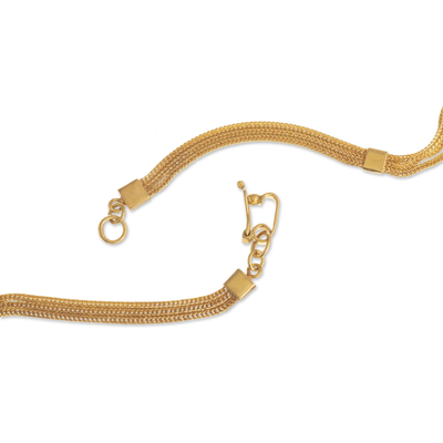 Gold plated chain necklace, 'Bound Chains' - 21K Gold Plated Silver Necklace of Three Linked Chains
