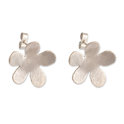 Sterling Silver Button Earrings with Flower Design from Peru