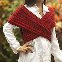 Alpaca blend sweater vest, 'Crisscross Cranberry' - Alpaca Blend Dark Red Crisscross Sweater Vest from Peru