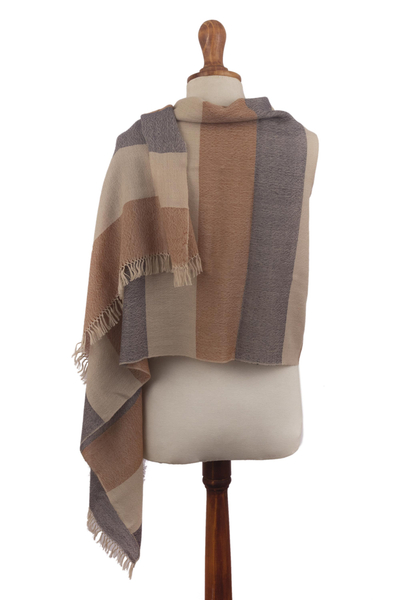 100% alpaca shawl, 'Peruvian Chalina' - 100% Alpaca Earth-Tone Striped Chalina Shawl from Peru