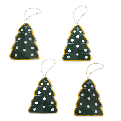 Artisan Crafted Recycled Metal Tree Ornaments (Set of 4)