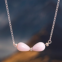 Opal pendant necklace, 'Teardrop Bow' - Rose Opal Pendant Necklace on Sterling Silver Chain