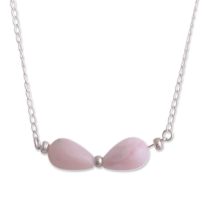 Opal pendant necklace, 'Teardrop Bow' - Rose Opal Pendant Necklace on Sterling Silver Chain