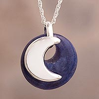 Sodalite pendant necklace, 'Waning Crescent Moon'
