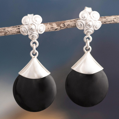 Obsidian dangle earrings, Volcanic Night Blossom