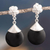 Obsidian dangle earrings, 'Volcanic Night Blossom' - Matte Black Obsidian with Sterling Silver Earrings (image 2) thumbail