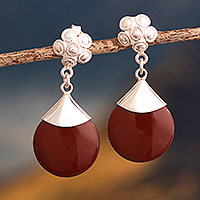 Jasper dangle earrings, 'Volcanic Fire Blossom' - Lava Red Jasper and Sterling Silver Dangle Earrings