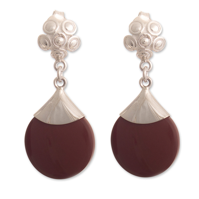 Jasper dangle earrings, 'Volcanic Fire Blossom' - Lava Red Jasper and Sterling Silver Dangle Earrings