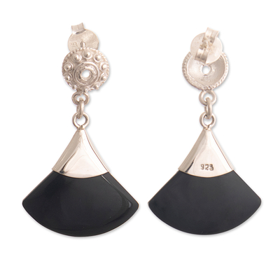 Obsidian dangle earrings, 'Peruvian Volcano' - Matte Black Obsidian and Sterling Silver Dangle Earrings