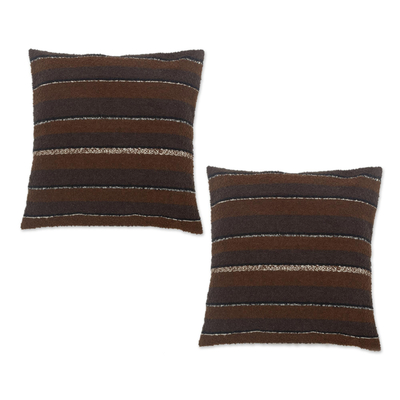 Brown Alpaca Blend Throw Pillow Covers from Peru (Pair)