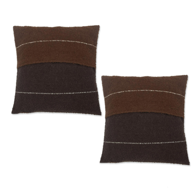 Alpaca blend cushion covers, 'Soft Brown' (pair) - Brown Alpaca Blend Throw Pillow Covers from Peru (Pair)