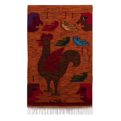 Wool Wall Tapestry of Rooster on a Farm from Peru
