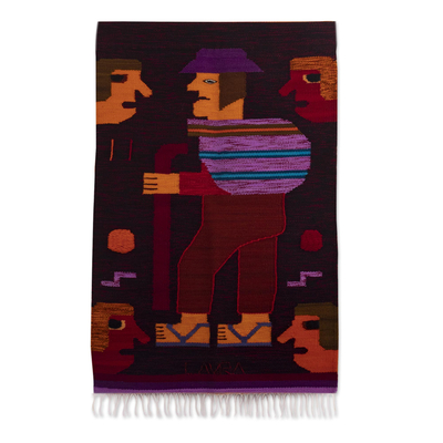 Peruvian Wool and Cotton Tapestry Depicting Traveler