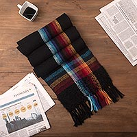 100% alpaca scarf, 'Peruvian Plaid' - Dark Multicolour 100% Alpaca Scarf Hand Made in Peru