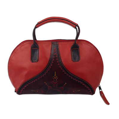 Leather handbag, 'Voyage Together' - Cinnamon and Russet Colored Leather Travel Bag from Peru