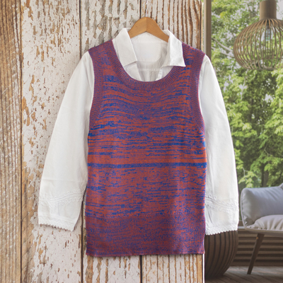 Chaleco de mezcla de algodón - Chaleco jersey de punto azul y naranja en algodón y rayón