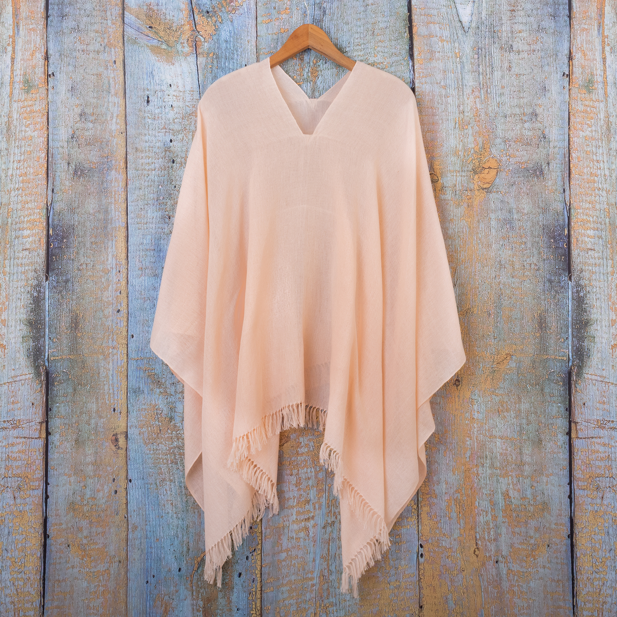bekymring hellig rekruttere Cotton Pale Peach Handwoven Fringed Poncho from Peru - Pink Cream | NOVICA