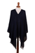Cotton poncho, 'Midnight Blues' - 100% Cotton Navy Blue Fringed Women's Poncho from Peru (image 2a) thumbail