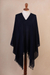 Cotton poncho, 'Midnight Blues' - 100% Cotton Navy Blue Fringed Women's Poncho from Peru (image 2b) thumbail