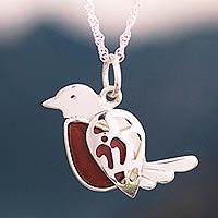 Jasper pendant necklace, 'Andean Robin' - 925 Sterling Silver and Jasper Necklace with Bird Pendant