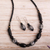 Ceramic beaded jewelry set, 'Pottery Beads' - Finely Crafted Black Ceramic Bead Necklace and Earring Set thumbail