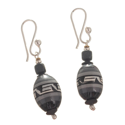 Ceramic beaded jewellery set, 'Pottery Beads' - Finely Crafted Black Ceramic Bead Necklace and Earring Set