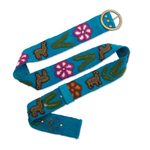 Embroidered belt, 'Llama Cavalcade' - Turquoise Cloth Belt Embroidered with Llamas and Flowers