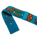 Embroidered belt, 'Llama Cavalcade' - Turquoise Cloth Belt Embroidered with Llamas and Flowers